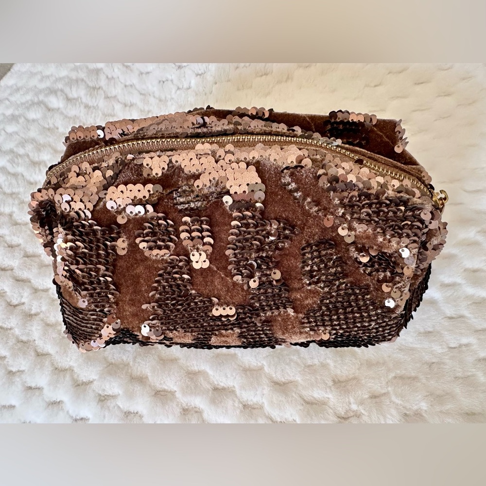 Make-up/ Toiletries Bag, Brown Sequins and Velvet, NWOT